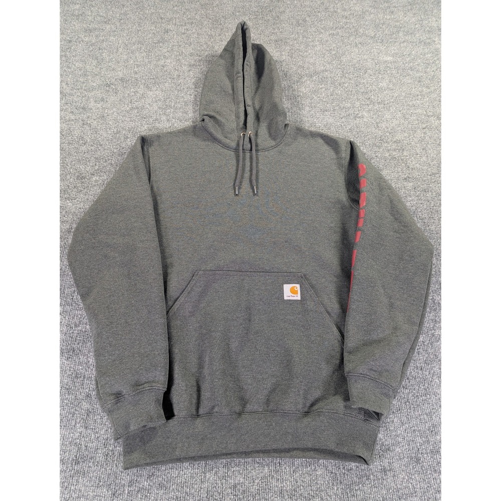 Carhartt Mens Loose Fit‎ Hoodie Gray Red Sleeve Logo Sweatshirt TS5496-M Small